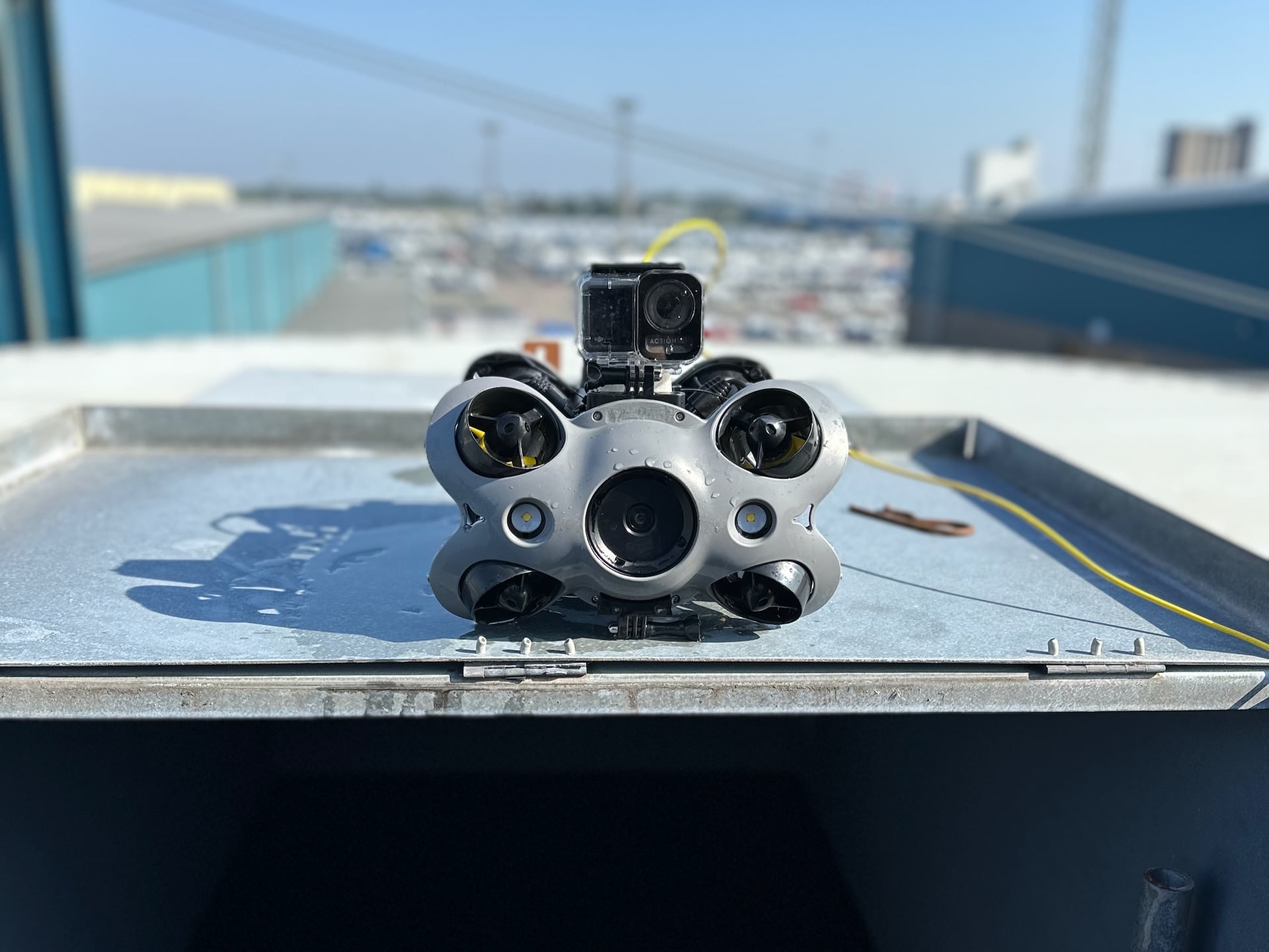 Sprinkler tank inspection with underwater drone