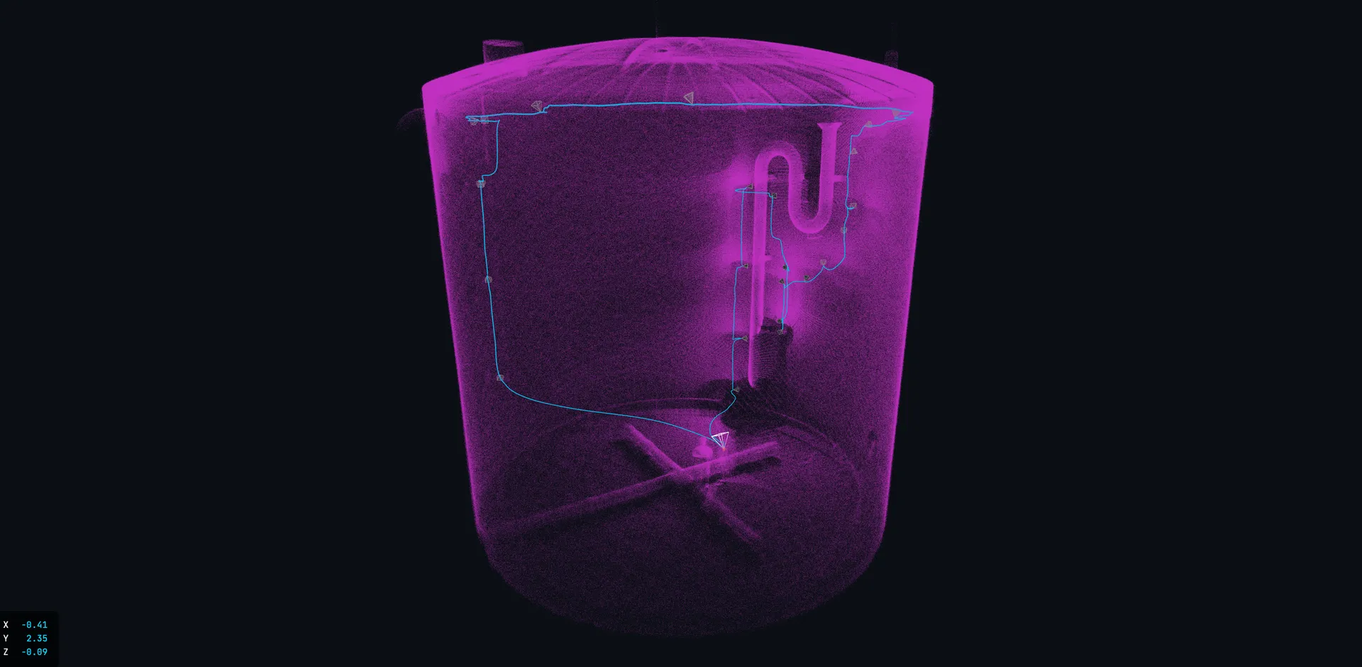 LiDAR 3D point cloud of industrial steel tank interior &ndash; KFE3 visualizes inspection data directly in the browser