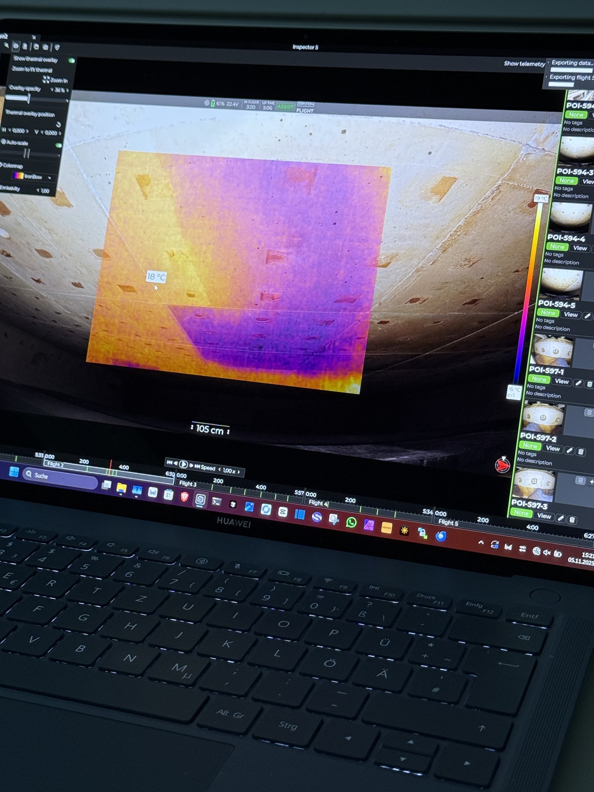 Thermography finding evaluation on laptop &ndash; findings directly after the flight